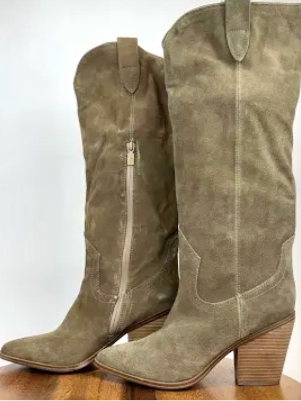 Blondo Suede Mid-Calf Western Heel Boots Size 6 -Tan